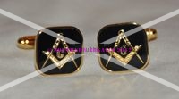 Square & Compasses [with G] Black Enamel Cufflinks - Click Image to Close